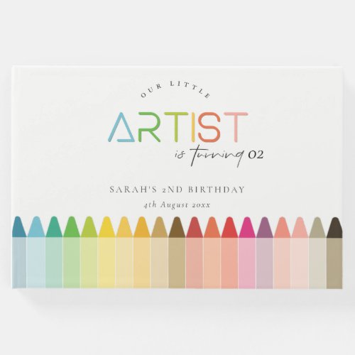 Cute Little Artist Crayon Rainbow Any Age Birthday Guest Book