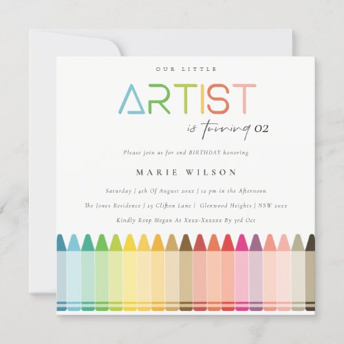 Cute Little Artist Crayon Rainbow Any Age Birthday Invitation