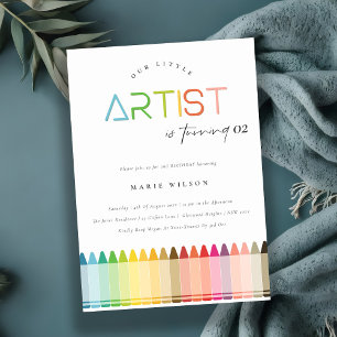 Cute Little Artist Crayon Rainbow Any Age Birthday Invitation