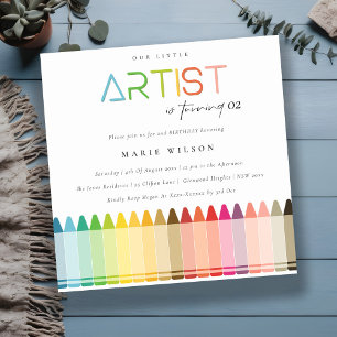 Cute Little Artist Crayon Rainbow Any Age Birthday Invitation