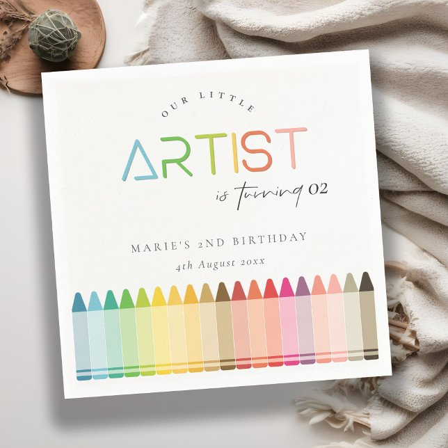 Cute Little Artist Crayon Rainbow Any Age Birthday Napkins (Creator Uploaded)