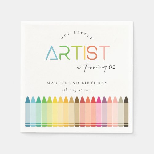 Cute Little Artist Crayon Rainbow Any Age Birthday Napkins