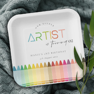 Cute Little Artist Crayon Rainbow Any Age Birthday Paper Plates
