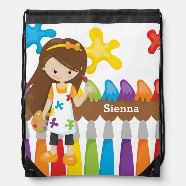 Cute Little Artist Drawstring Bag (Front)