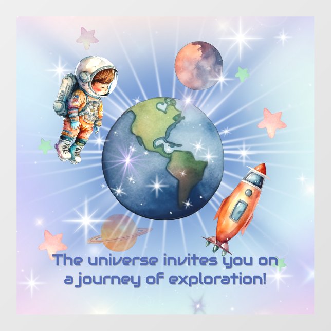 Cute Little Astronaut in Outer Space  Wall Decal (Front)