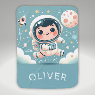 Cute Little Astronaut in Space Personalized Baby Blanket