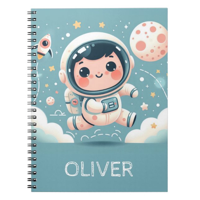 Cute Little Astronaut in Space Personalized  Notebook (Front)