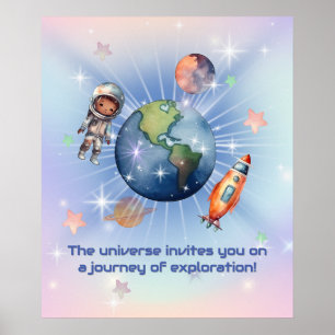 Cute Little Astronaut in Space Poster