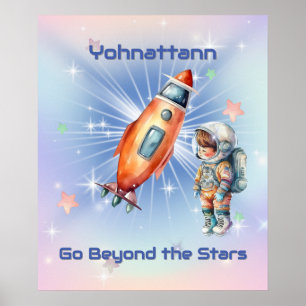 Cute Little Astronaut with Rocket Poster