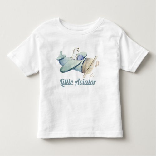 Cute Little Aviator Bear Flying Airplane Toddler T_shirt