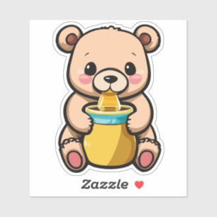 Cute Little Baby Bear Eating Honey With A Smile Sticker