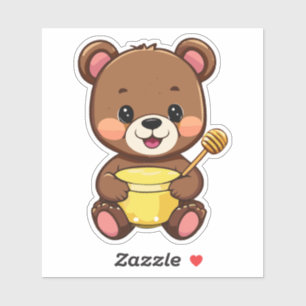 Cute Little Baby Bear Eating Honey With A Smile Sticker