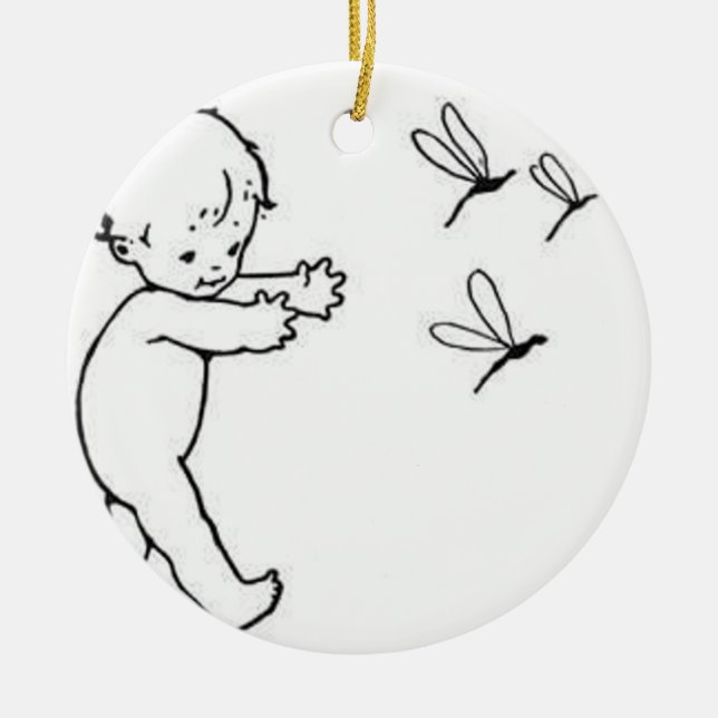 Cute little baby chasing dragonflies, cute ceramic ornament (Front)