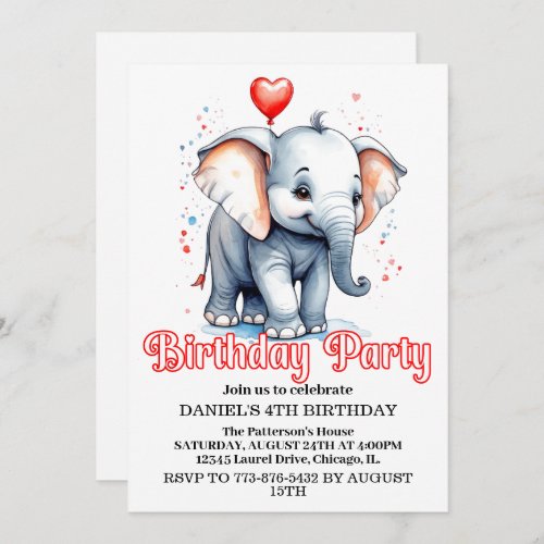 Cute Little Baby Elephant Birthday Party Invitation