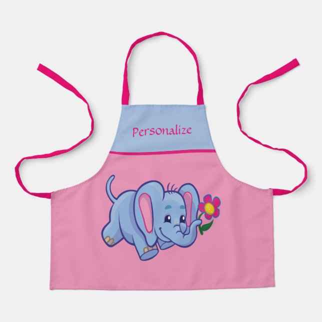 Cute Little Baby Elephant Flower Kids Personalized Apron (Front)