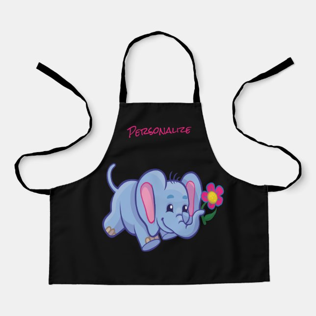Cute Little Baby Elephant Flower Kids Personalized Apron (Front)