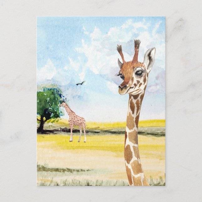 Cute Little Baby Giraffe Africa Watercolor Postcard (Front)