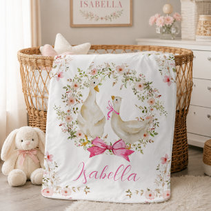 Cute Little Baby Goose & Mom Wildflower Blanket