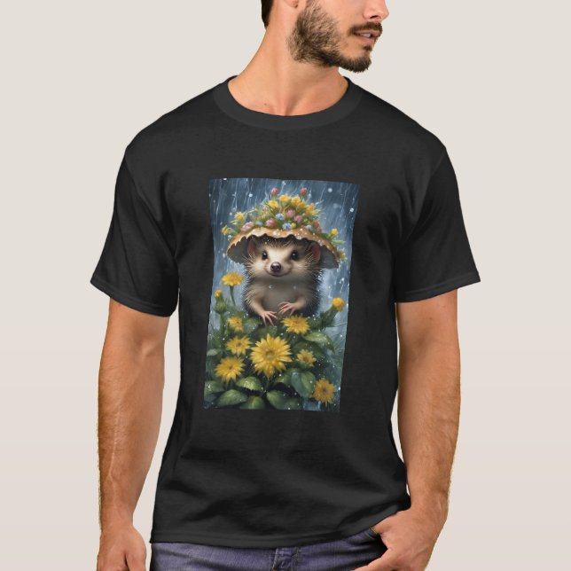 Cute little baby hedgehog in the rain. T-Shirt (Front)