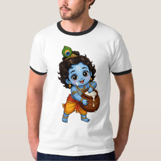 Cute Little Baby Krishna Eating Butter Ringer T-Sh T-Shirt