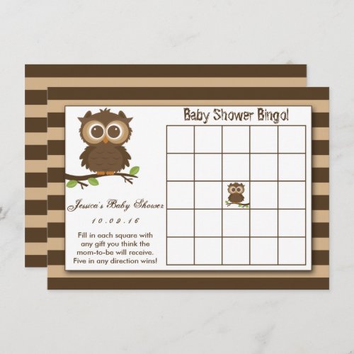 Cute Little Baby Owl  Baby Shower Bingo Game