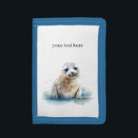 Cute little baby seal in white and blue trifold wallet<br><div class="desc">watercolor painting of a cute little baby seal painted in blue and white</div>
