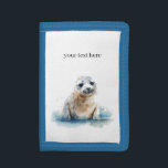 Cute little baby seal in white and blue trifold wallet<br><div class="desc">watercolor painting of a cute little baby seal painted in blue and white</div>