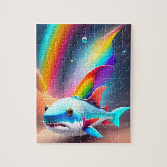 Cute Little Baby Shark With Rainbow Colors Jigsaw Puzzle (Vertical)