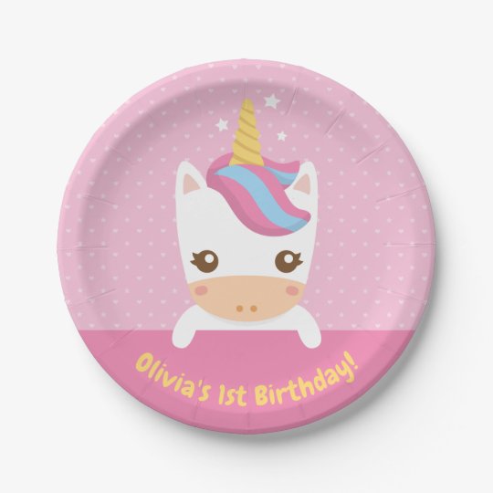 Cute Little Baby Unicorn 1st Birthday Party Plates Zazzle Com