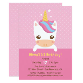 Cute Little Baby Unicorn First Birthday Party Card