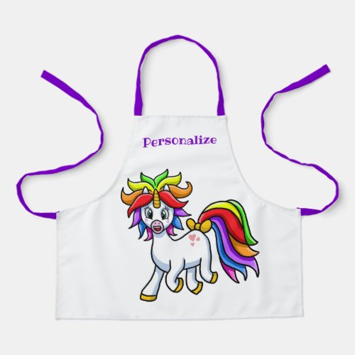 Cute Little Baby Unicorn Rainbow Colors Kids Apron