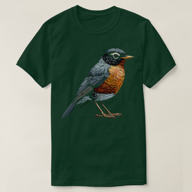 Cute little backyard orange bird American robin il T-Shirt (Design Front)