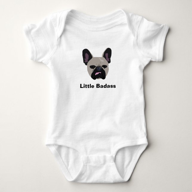 Cute "Little badass" brown French Bulldog Baby Bodysuit (Front)
