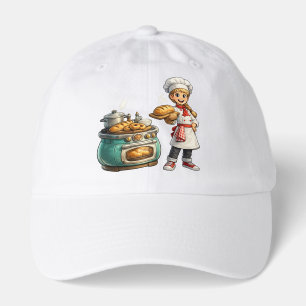 Cute Little Baker Girl with Fresh Bread Art Hat