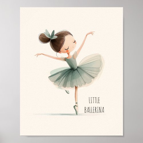 Cute Little Ballerina Ballet Dance Watercolor Poster