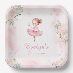 Cute little ballerina birthday girl paper plates