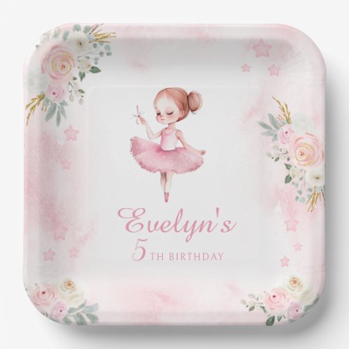 Cute little ballerina birthday girl paper plates