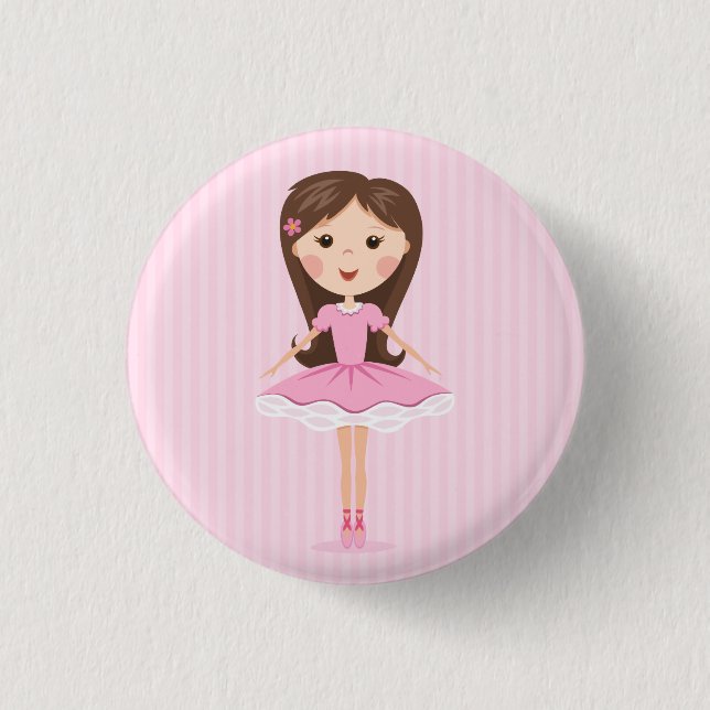 Cute little ballerina cartoon girl button (Front)