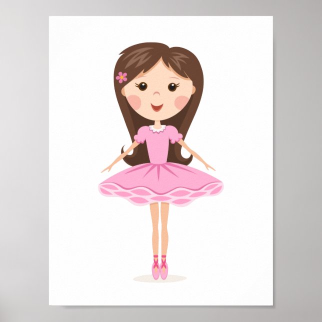 Cute little ballerina cartoon girl in pink tutu poster (Front)