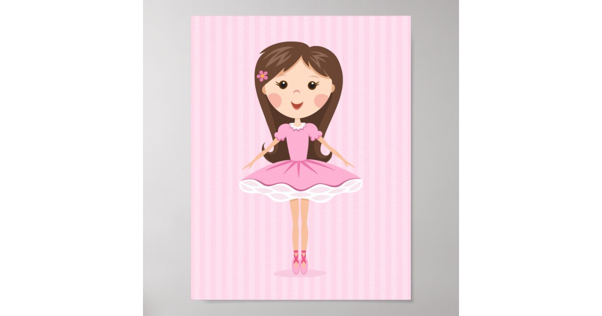 Cute Little Ballerina Cartoon Girl In Pink Tutu Poster Zazzle Com