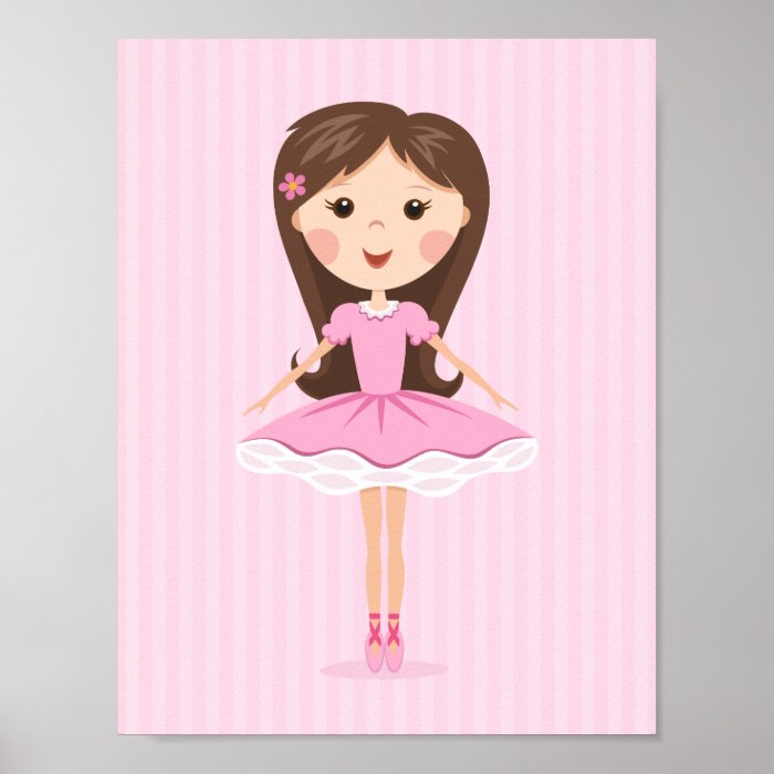 Cute little ballerina cartoon girl in pink tutu posters