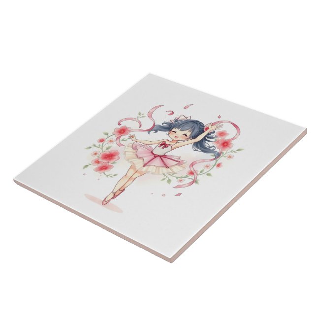 Cute little ballerina girl ceramic tile (Side)