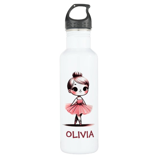 Cute Little Ballerina Girl Stainless Steel Water Bottle (Front)