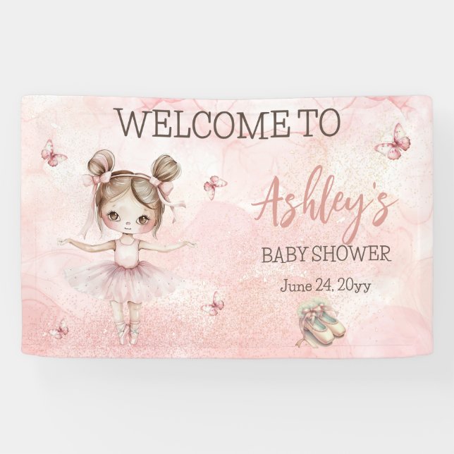 Cute Little Ballerina Pink Tutu Baby Shower Banner (Horizontal)