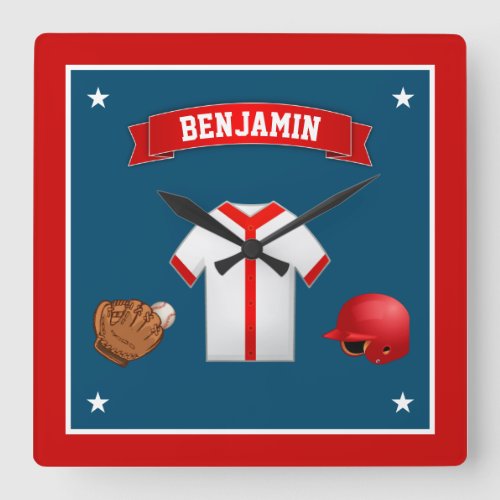 Cute Little Baseball Player Kids Room Square Wall Clock