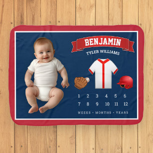 Cute Little Baseball Player Monthly Milestone Baby Blanket