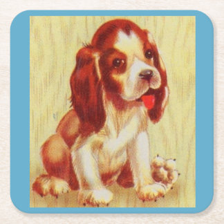 cute little beagle puppy square paper coaster
