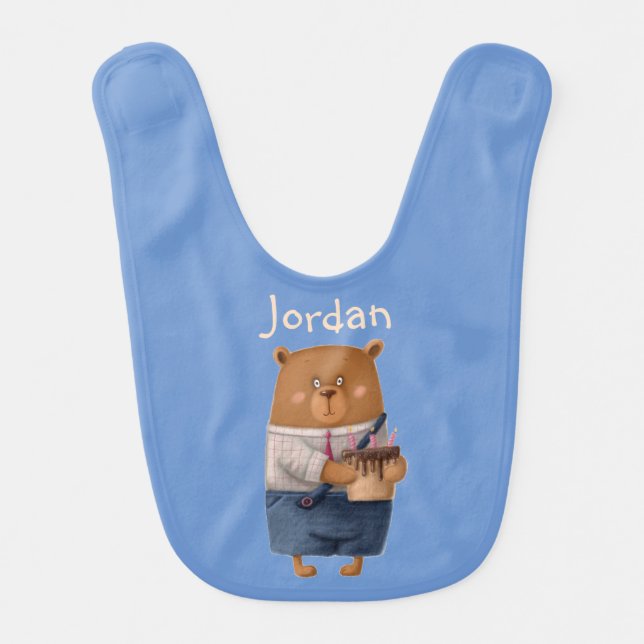 Cute Little Bear Cake Fun Custom Name Baby Bib (Front)