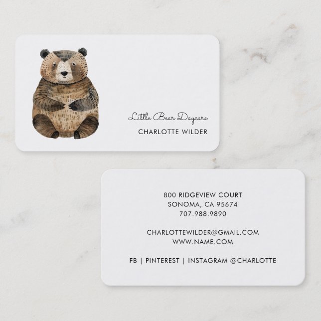 Cute Little Bear Daycare Business Card (Front/Back)