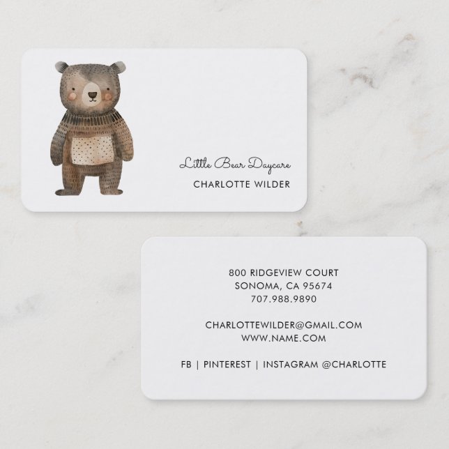 Cute Little Bear Daycare Business Card (Front/Back)
